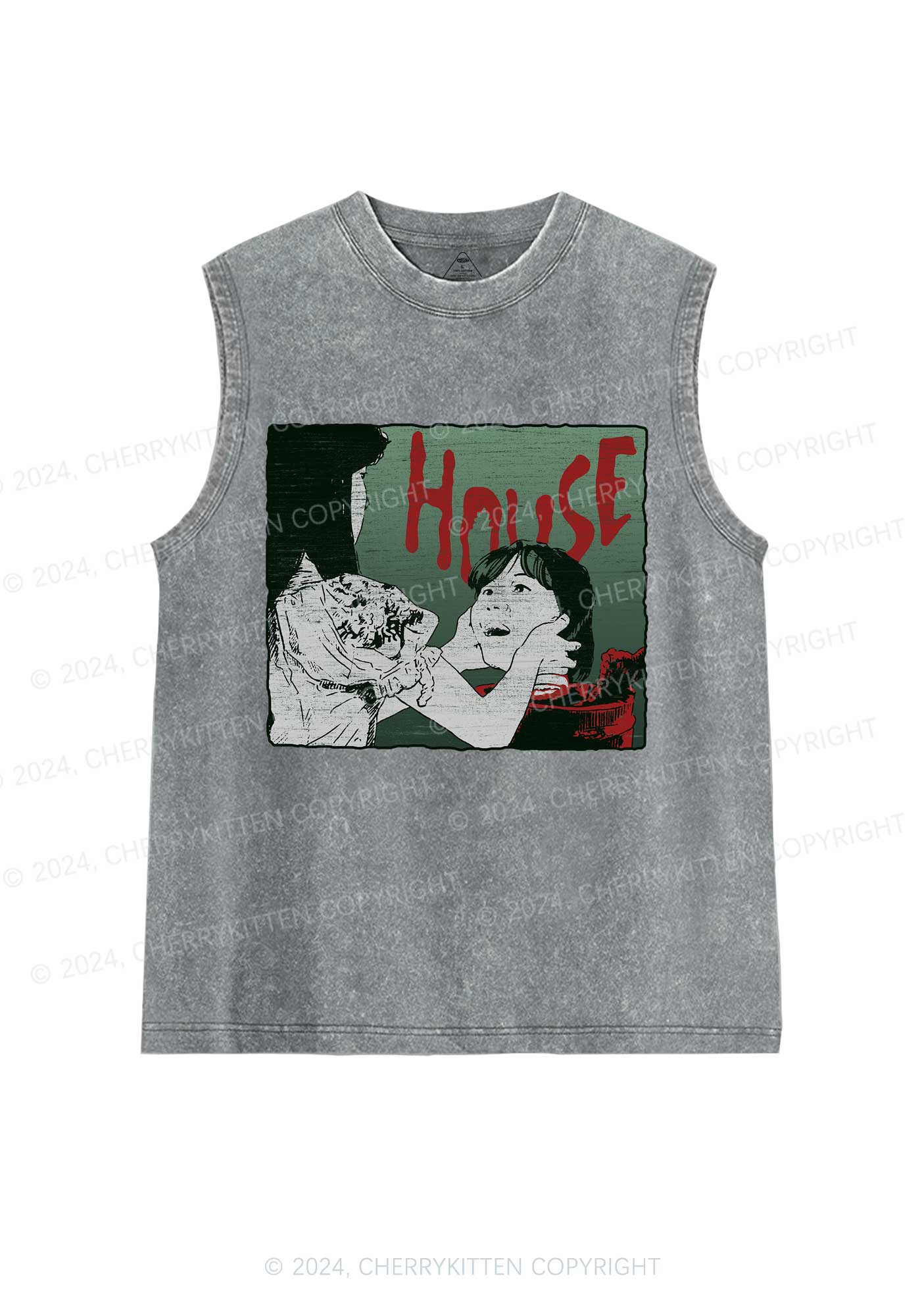 Halloween Blood House Y2K Washed Tank Cherrykitten