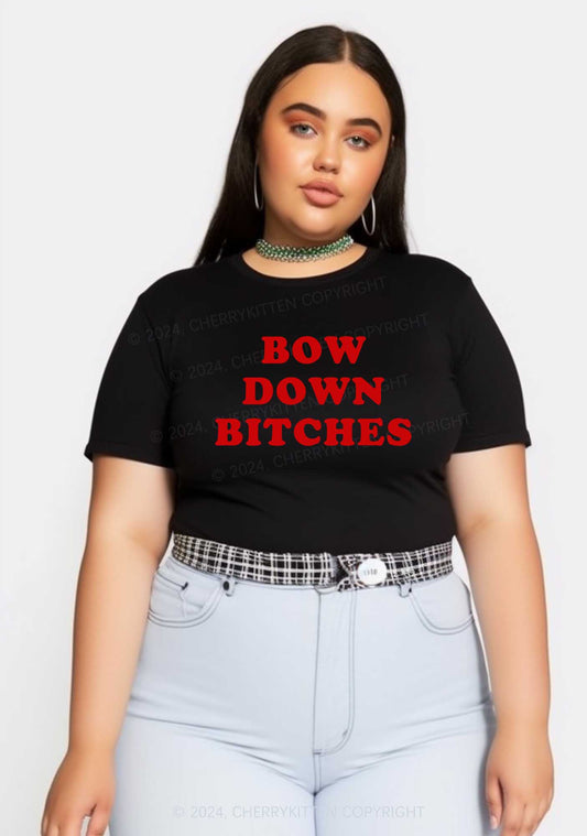 Curvy Bow Down Bxxches Y2K Baby Tee Cherrykitten