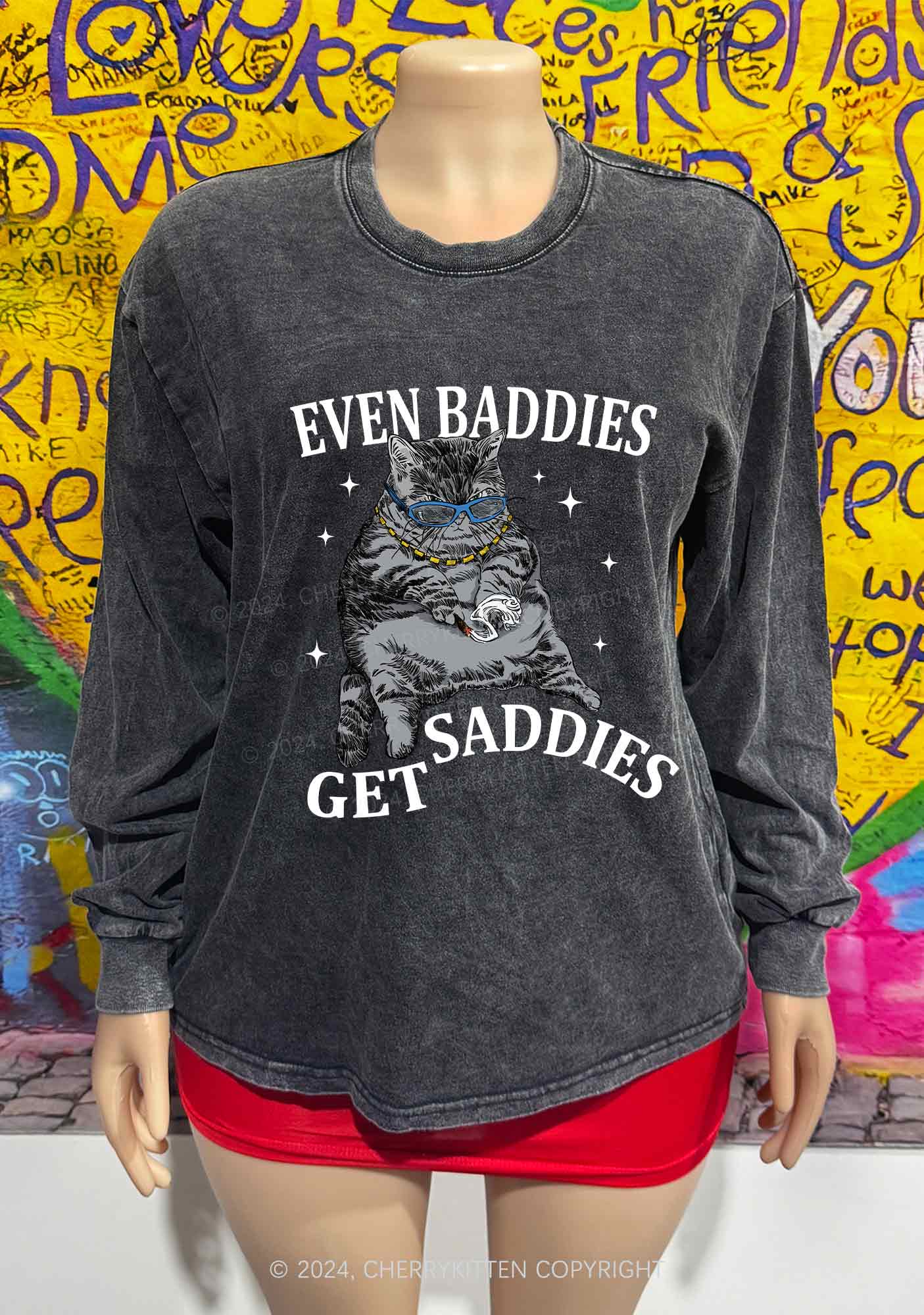 Even Baddies Get Saddies Y2K Washed Long Sleeves Cherrykitten