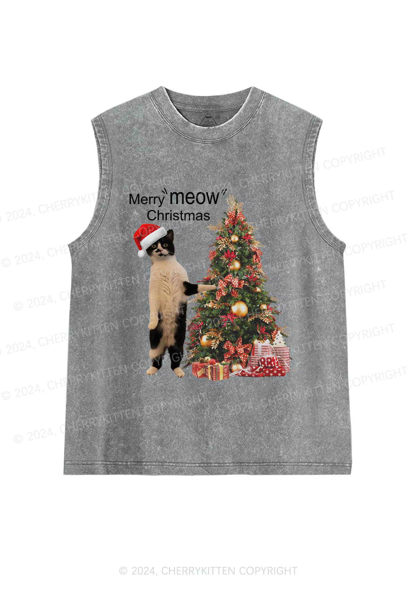 Merry Meow Christmas Y2K Washed Tank Cherrykitten