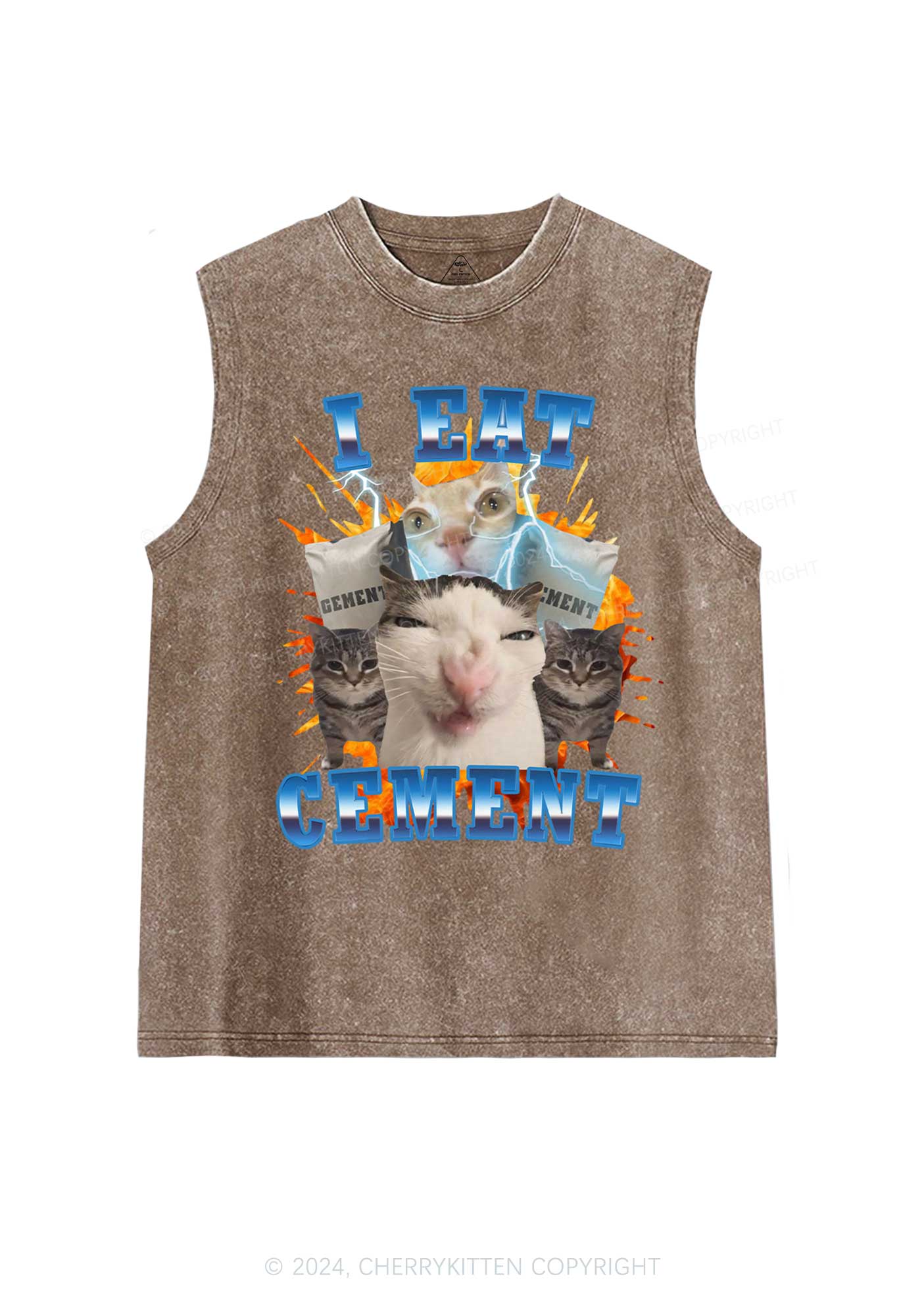 I Eat Cement Funny Cat Y2K Washed Tank Cherrykitten