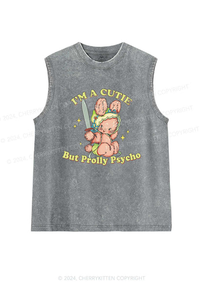 Cutie But Prolly Psycho Y2K Washed Tank Cherrykitten