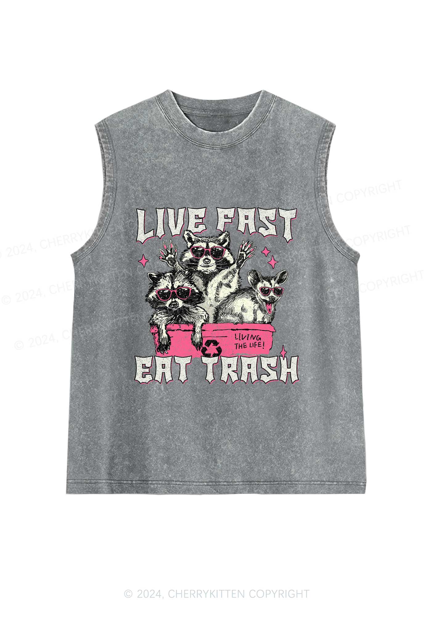 Live Fast Eat Trash Y2K Washed Tank Cherrykitten