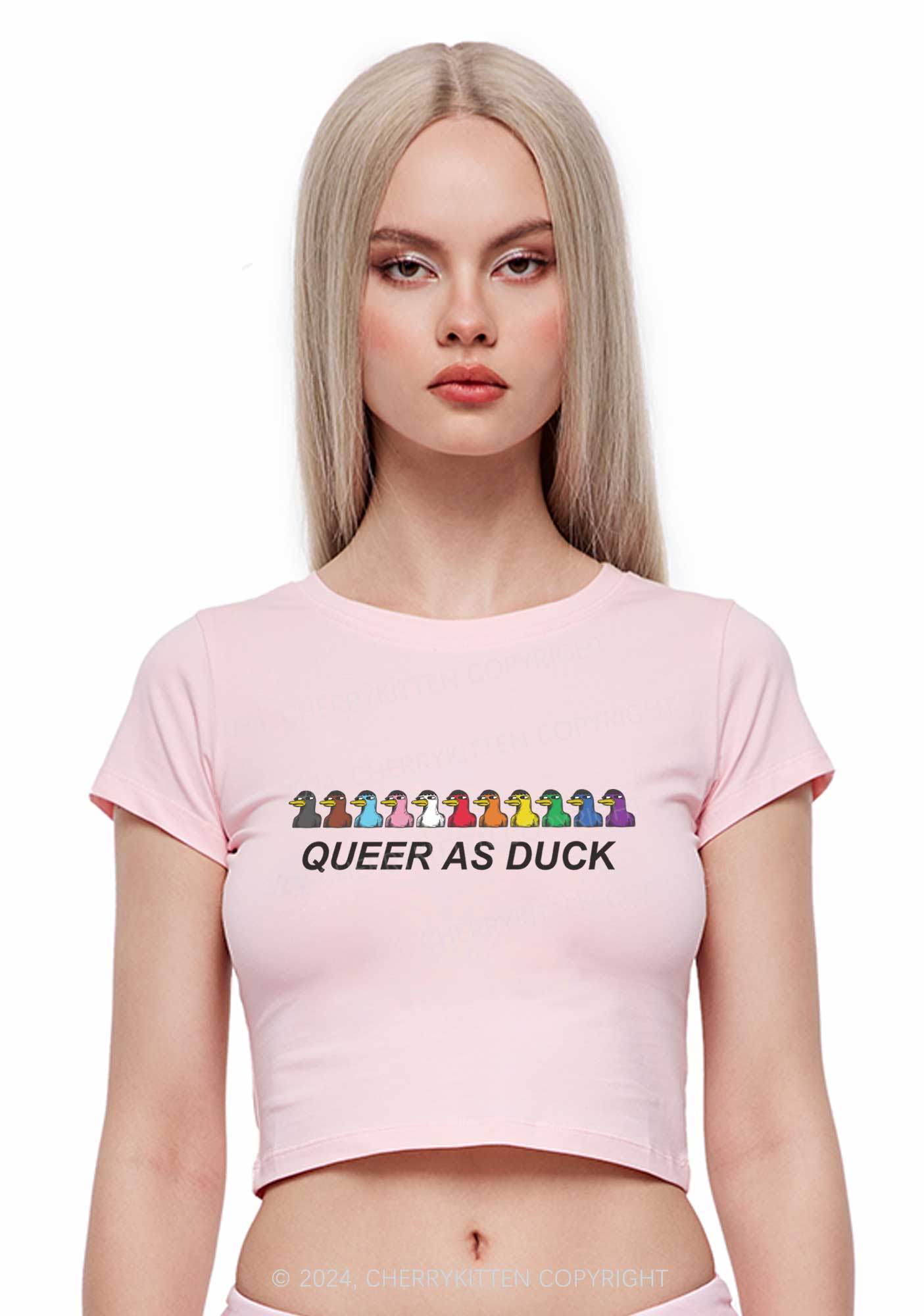 Queer As Duck Y2K Baby Tee Cherrykitten