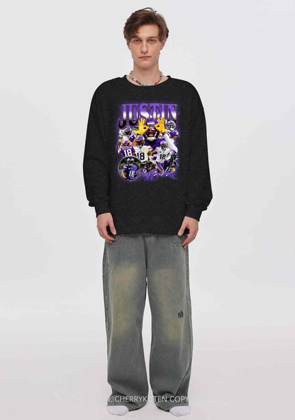 Purple Justin Y2K Super Bowl Washed Sweatshirts Cherrykitten