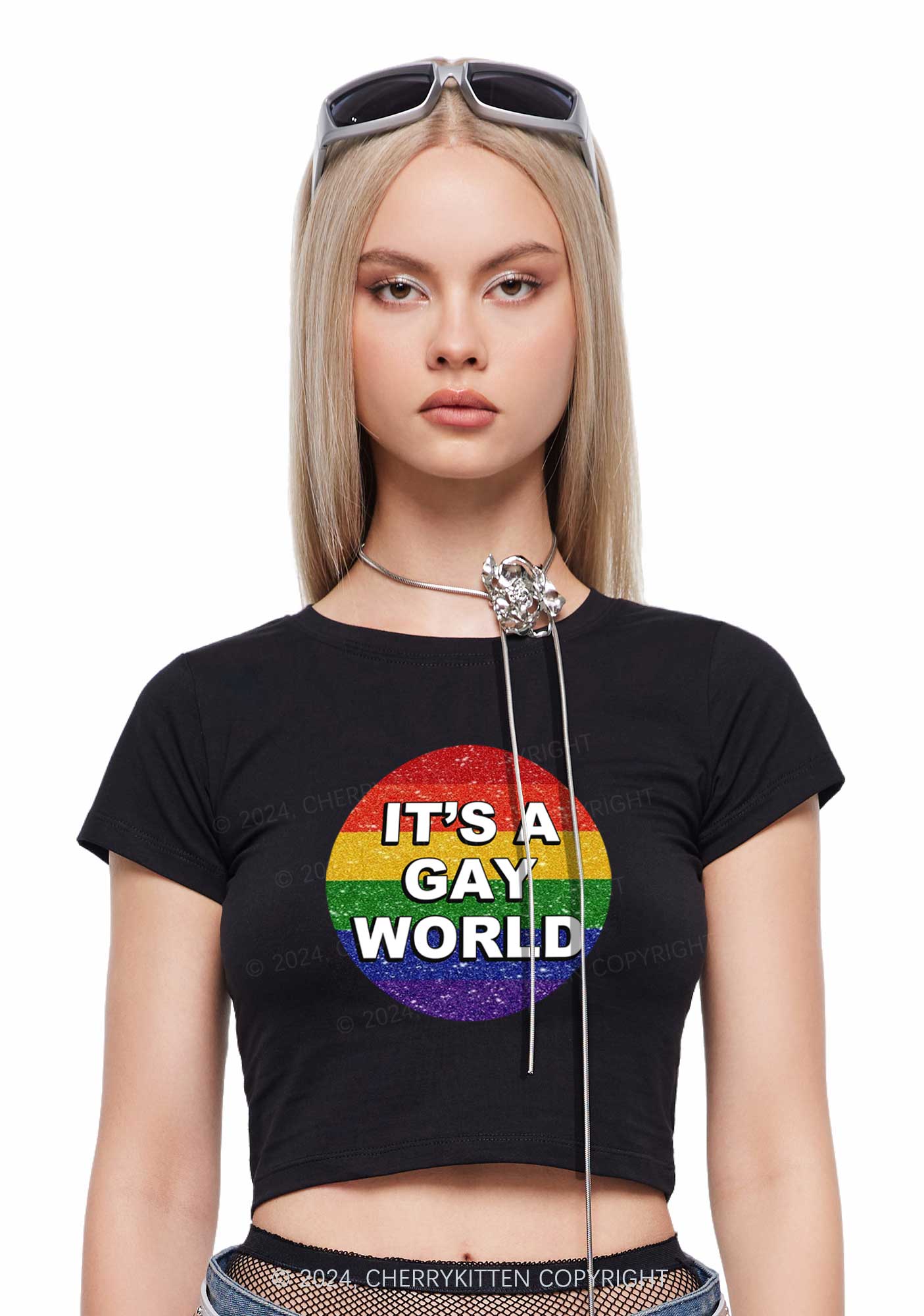 It's A Gay World Y2K Baby Tee Cherrykitten