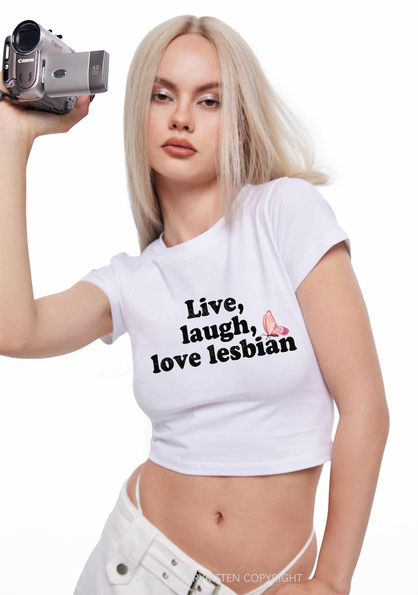 Live Laugh Love Lesbian Y2K Baby Tee Cherrykitten