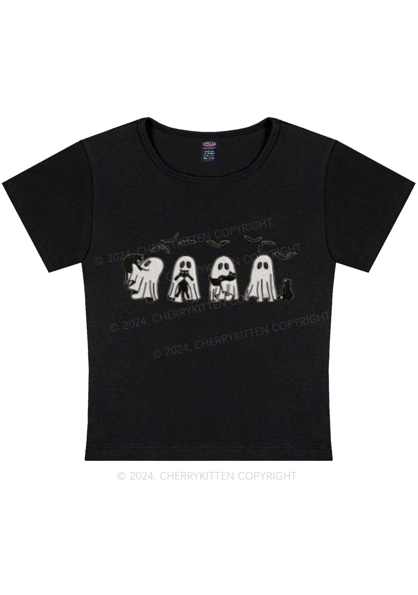 Halloween Ghost Cat Y2K Baby Tee Cherrykitten