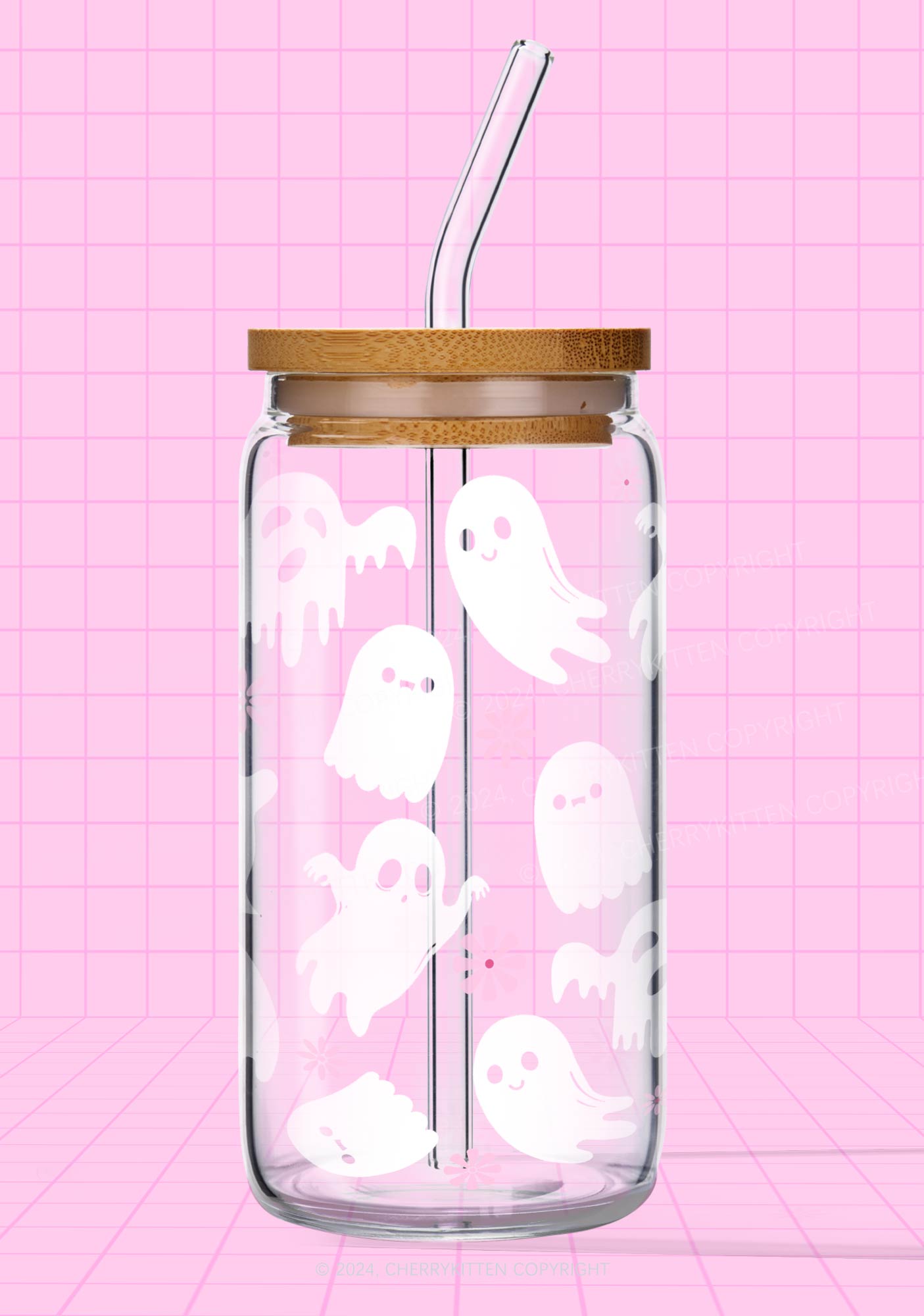 Halloween White Ghost Y2K Printed Glass Cup Cherrykitten