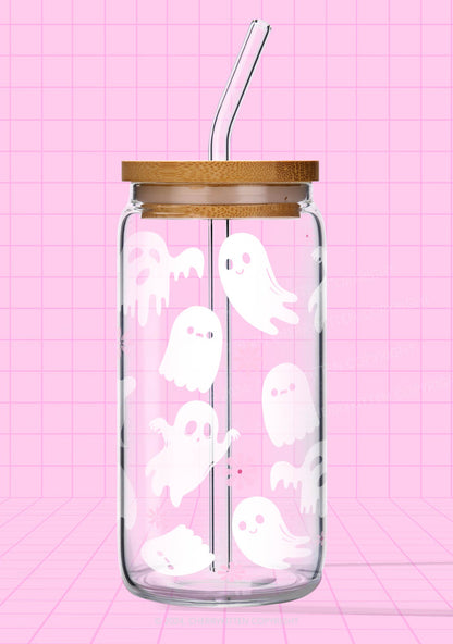 Halloween White Ghost Y2K Printed Glass Cup Cherrykitten