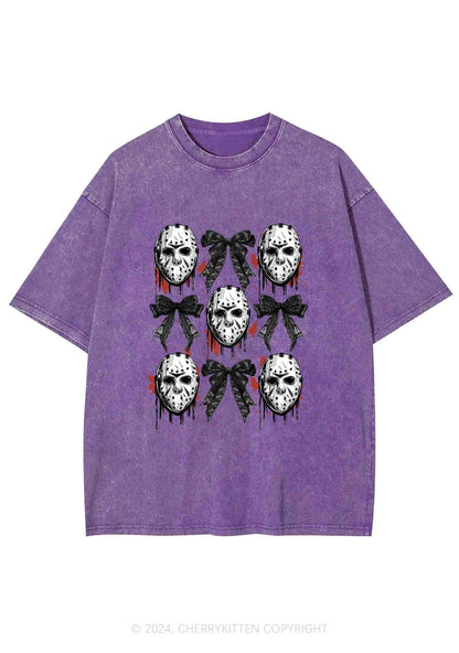 Halloween Mask Bow Y2K Washed Tee Cherrykitten