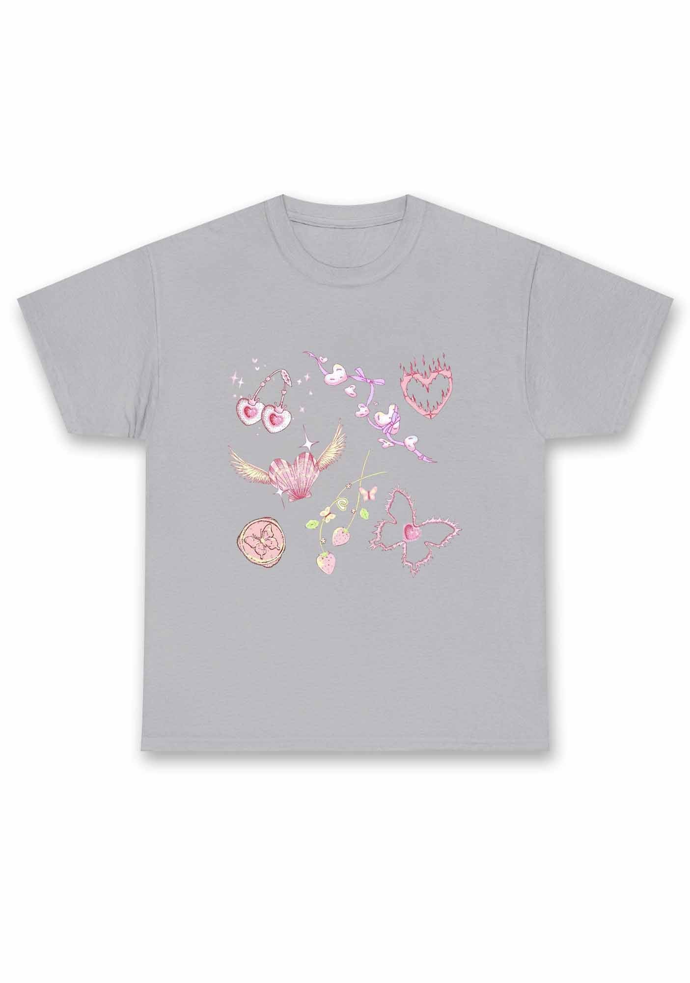 Pink Heart Butterfly Cherry Strawberry Chunky Shirt