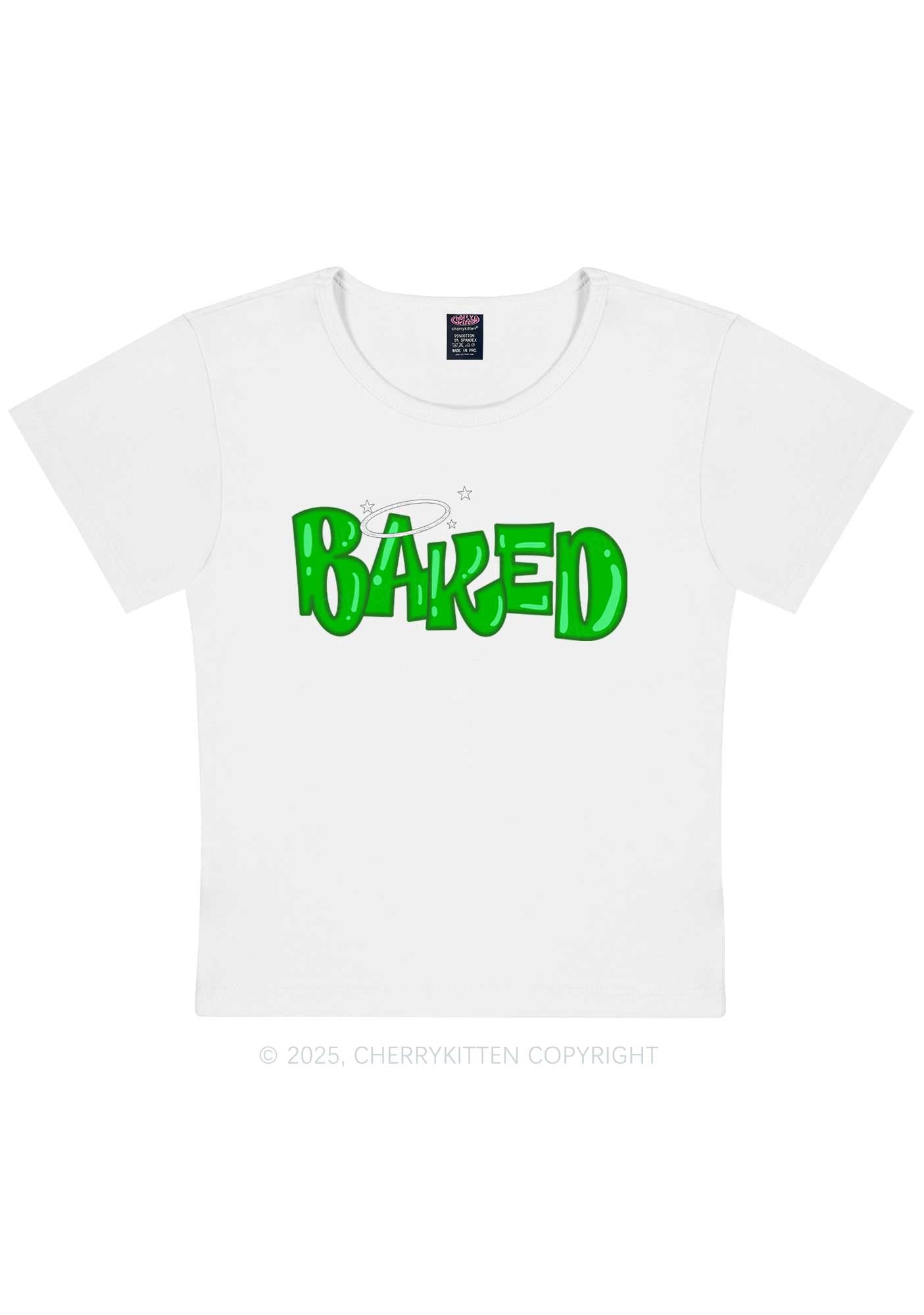 Green Baked Y2K Baby Tee Cherrykitten