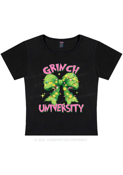 Christmas Green University Y2K Baby Tee Cherrykitten