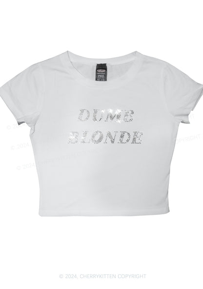 Rhinestone Dumb Blonde Y2K Baby Tee Cherrykitten