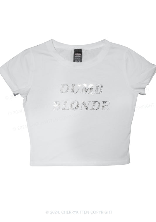 Rhinestone Dumb Blonde Y2K Baby Tee Cherrykitten