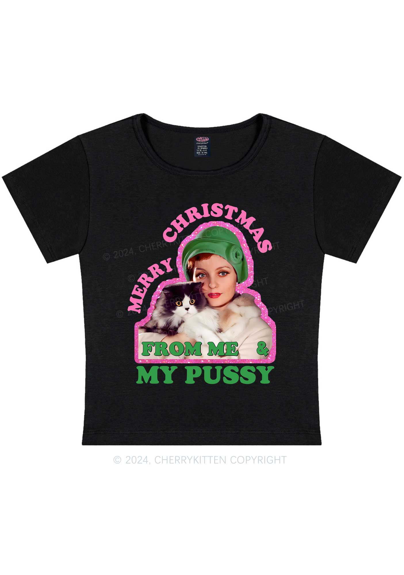 Merry Christmas Puxxy Y2K Baby Tee Cherrykitten