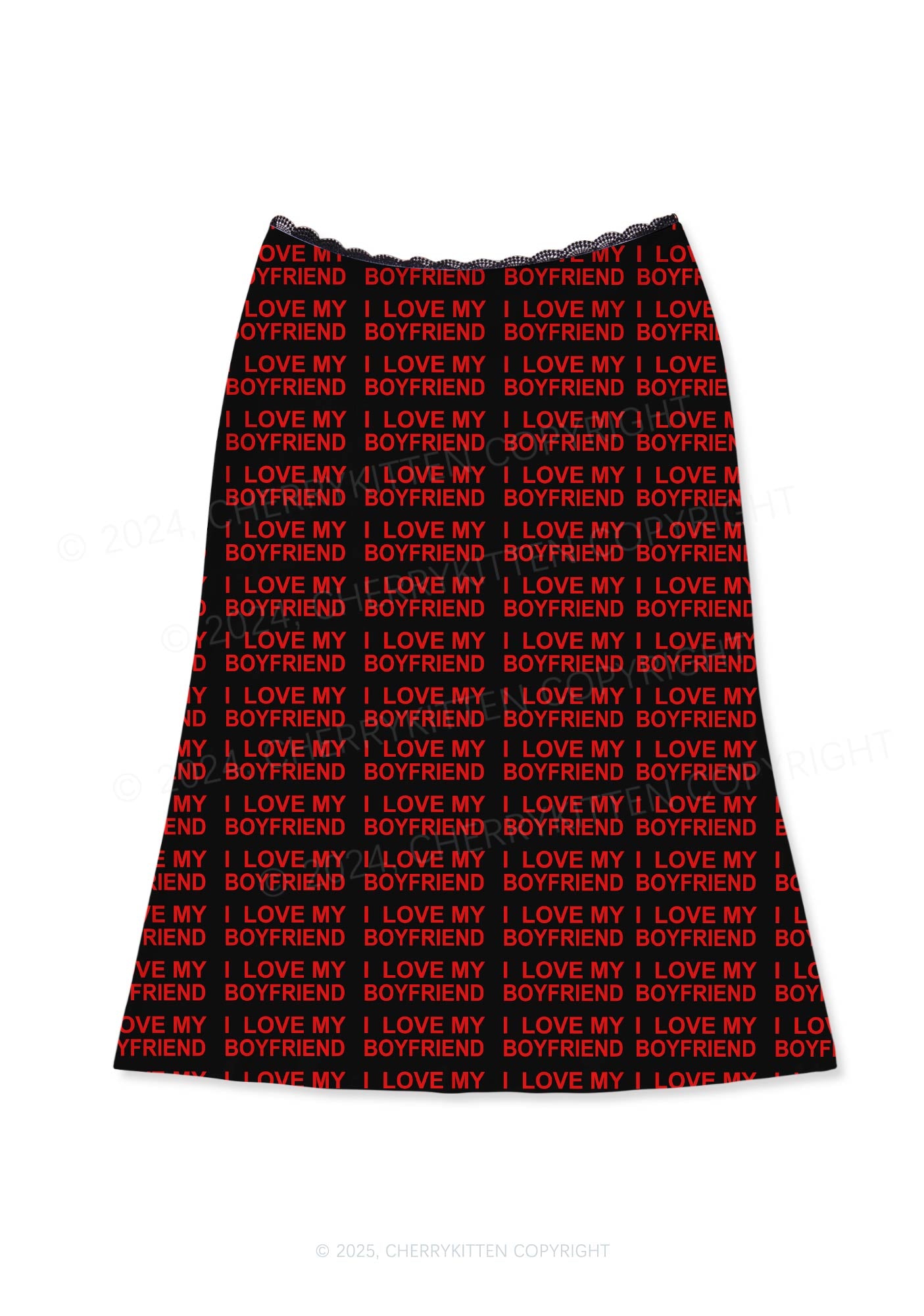 I Love My Boyfriend Y2K Print Midi Skirt Cherrykitten