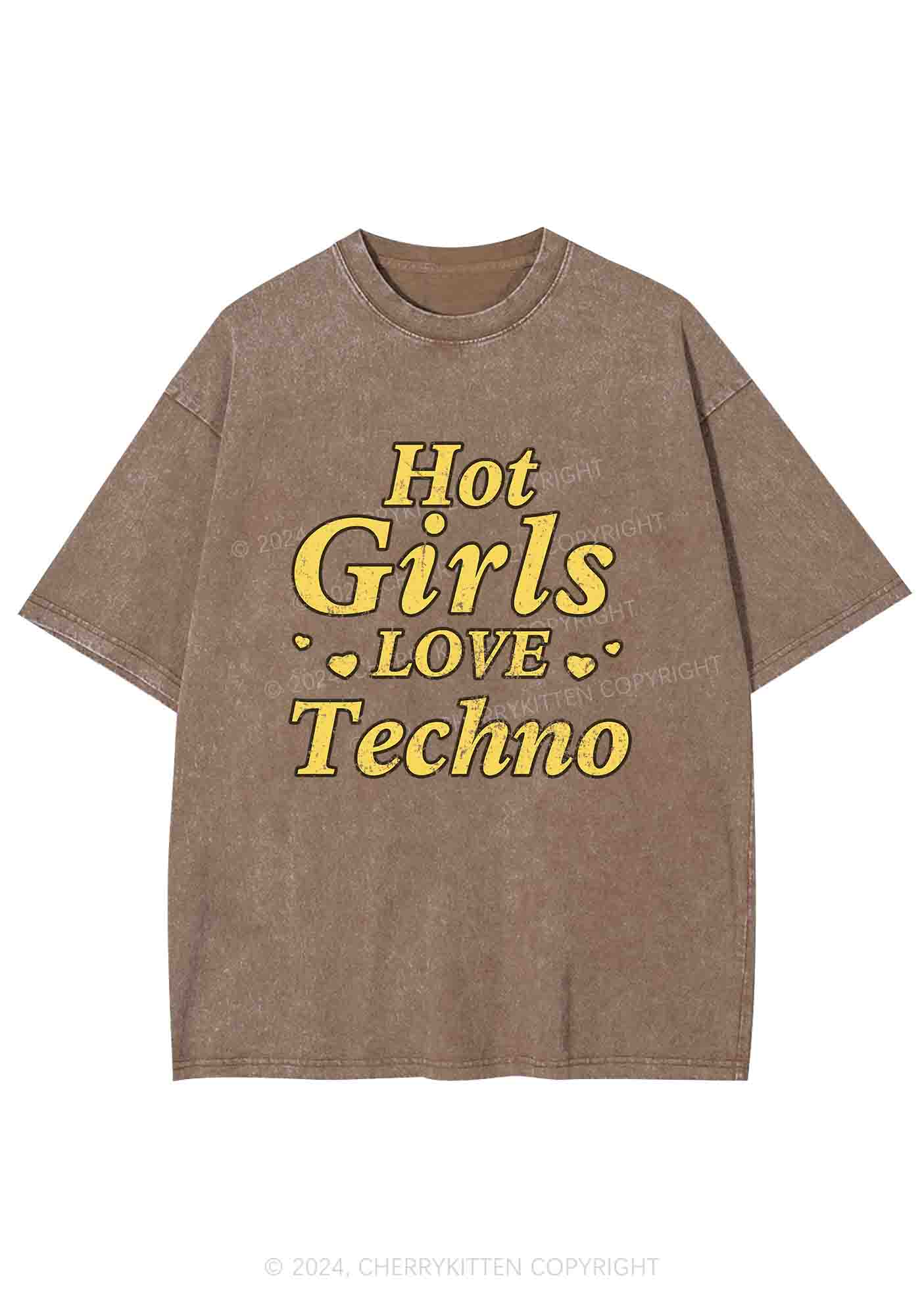 Hot Girls Love Techno Y2K Washed Tee Cherrykitten