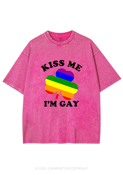 Kiss Me Im Gay St Patricks Y2K Washed Tee Cherrykitten