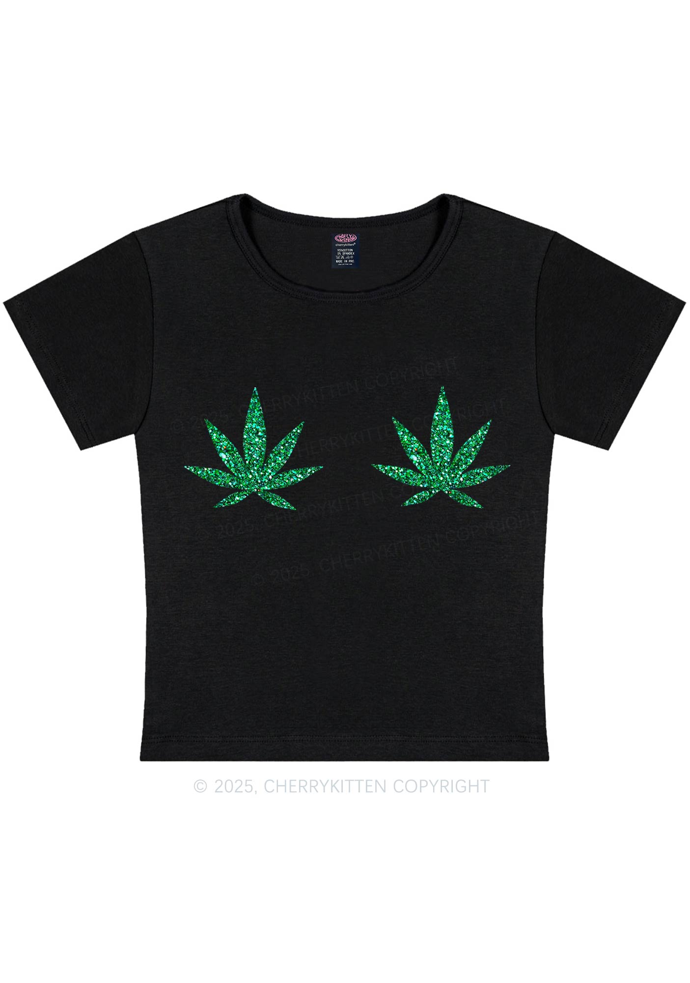 Glitter Wxxd Leaf Y2K Baby Tee Cherrykitten