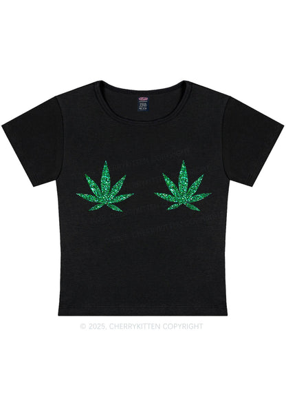 Glitter Wxxd Leaf Y2K Baby Tee Cherrykitten