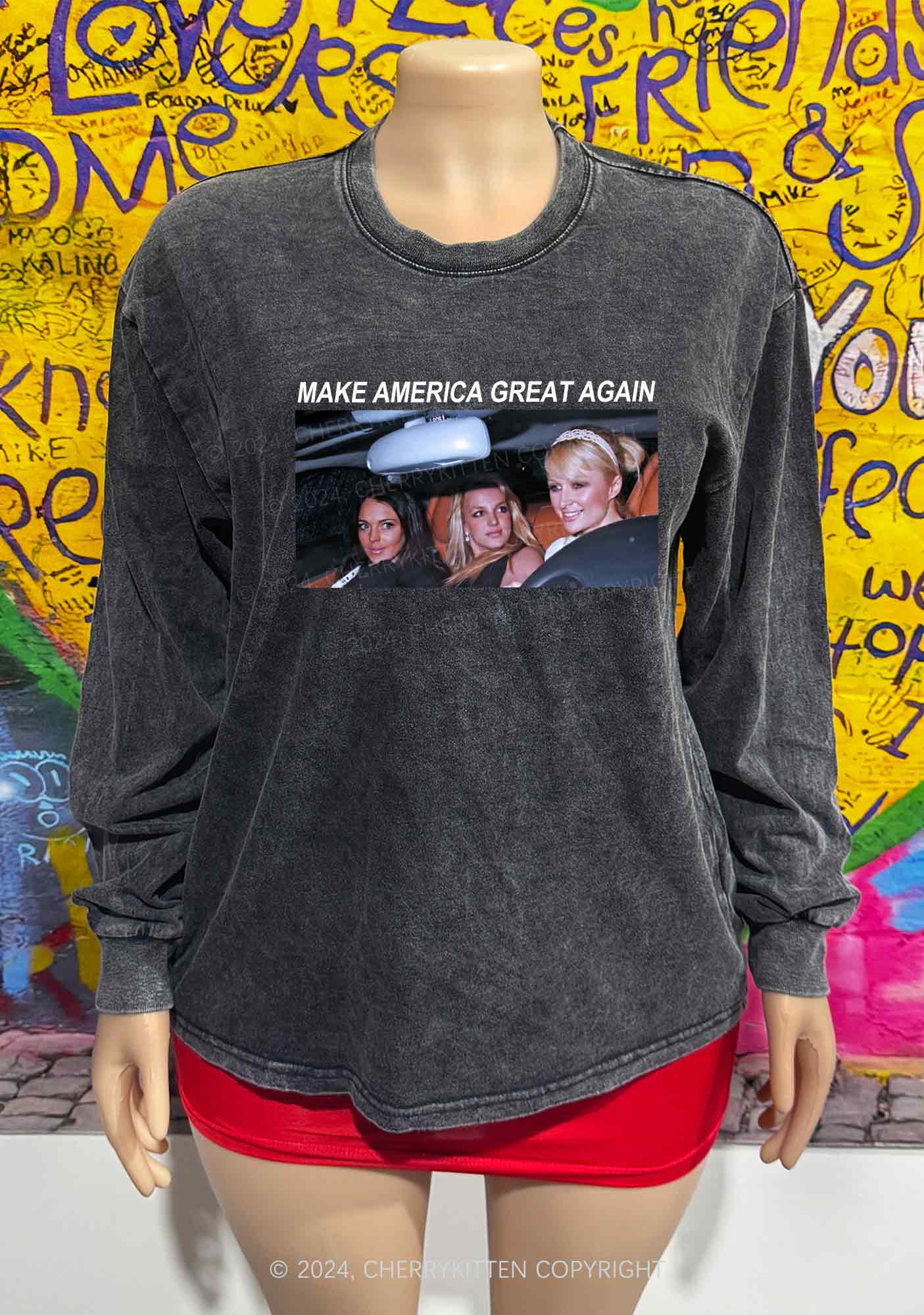 Make America Great Again Y2K Washed Long Sleeves Cherrykitten