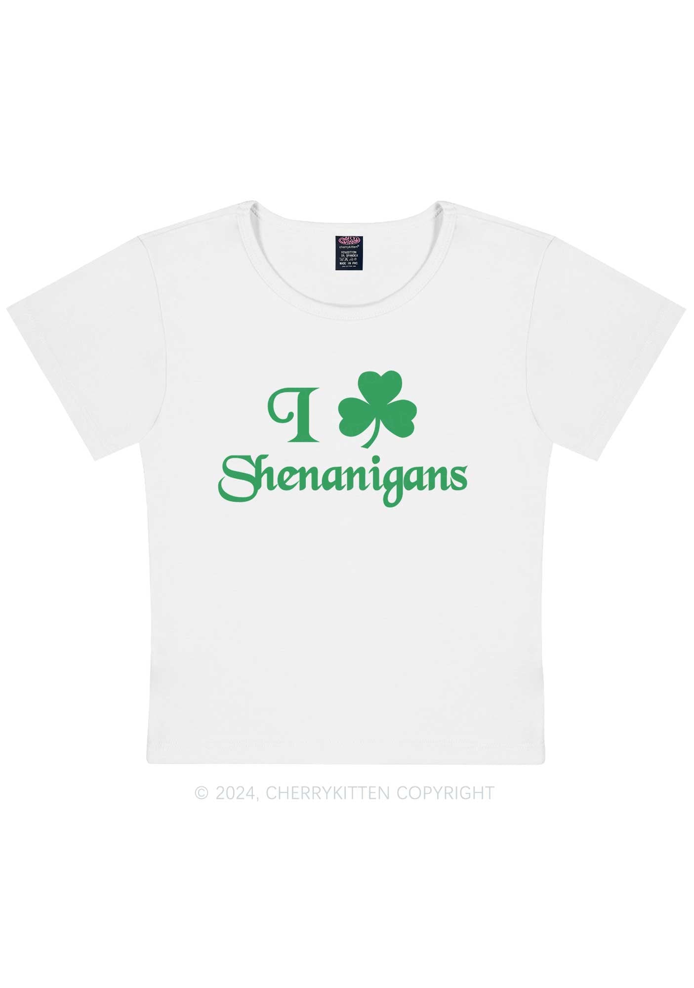 I Love Shenanigans St Patricks Y2K Baby Tee Cherrykitten