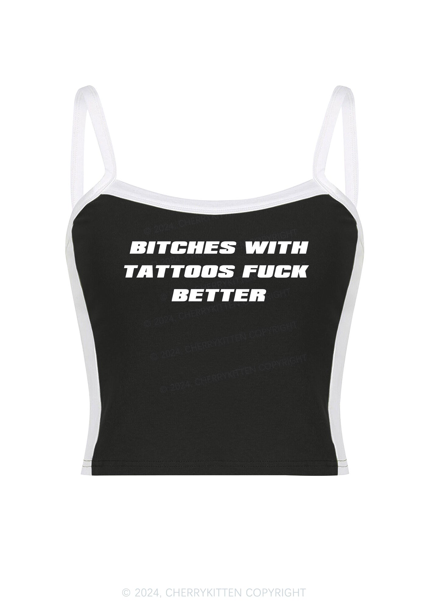 Bxxches With Tattoos Fxxk Better Y2K Color Block Crop Cami Top Cherrykitten