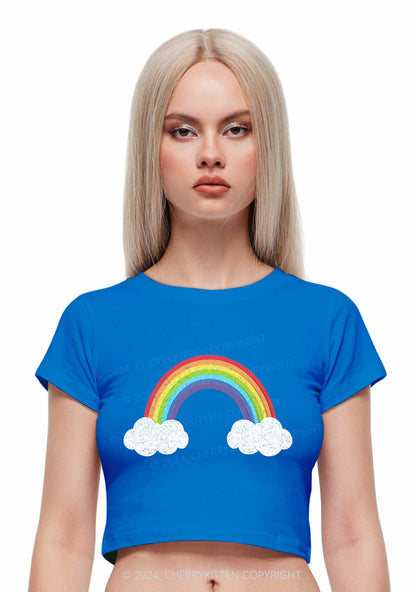 Rainbow Cloud Y2K Baby Tee Cherrykitten