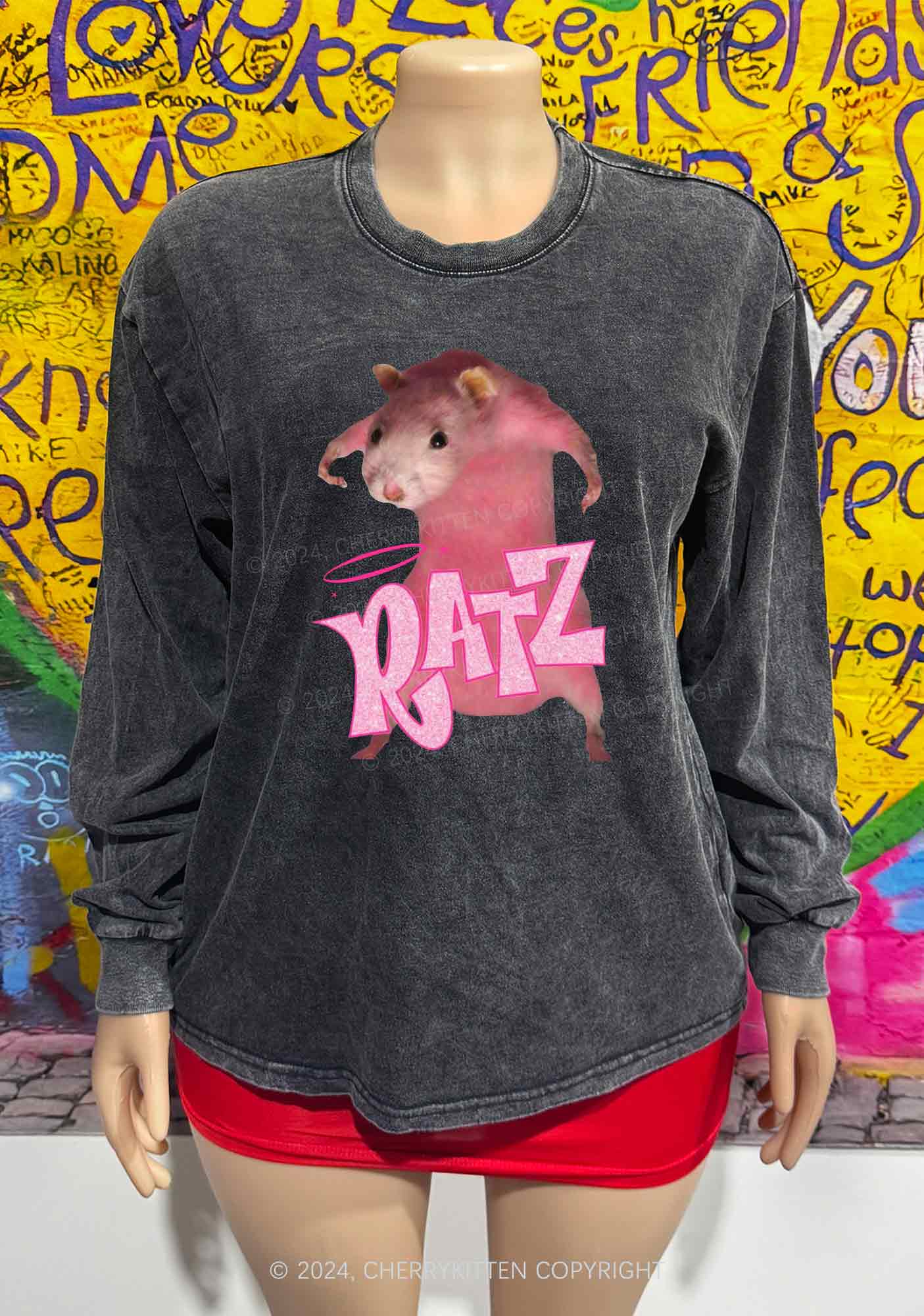 Pink Ratz Y2K Washed Long Sleeves Cherrykitten