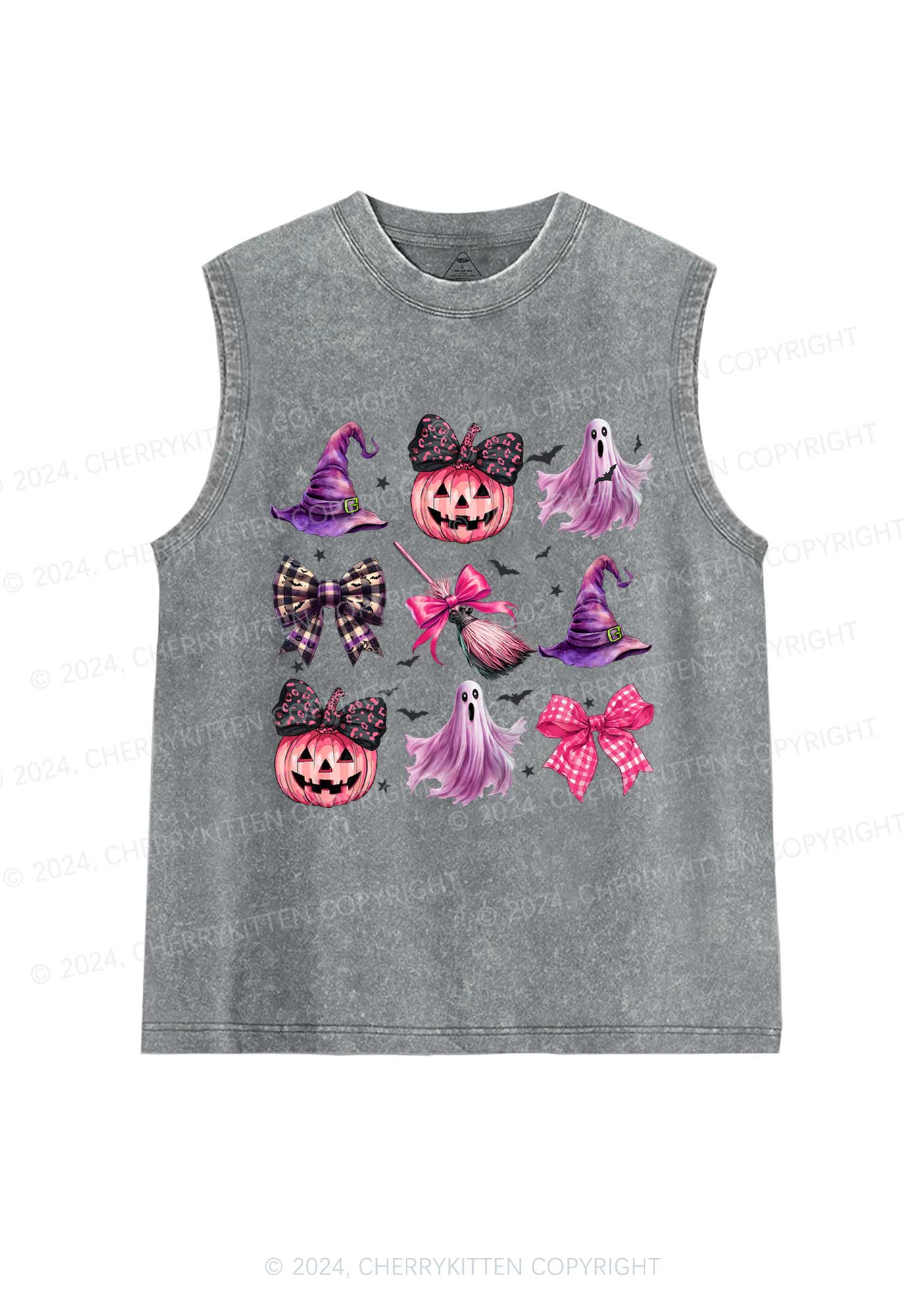 Halloween Pumpkin With Bows Y2K Washed Tank Cherrykitten