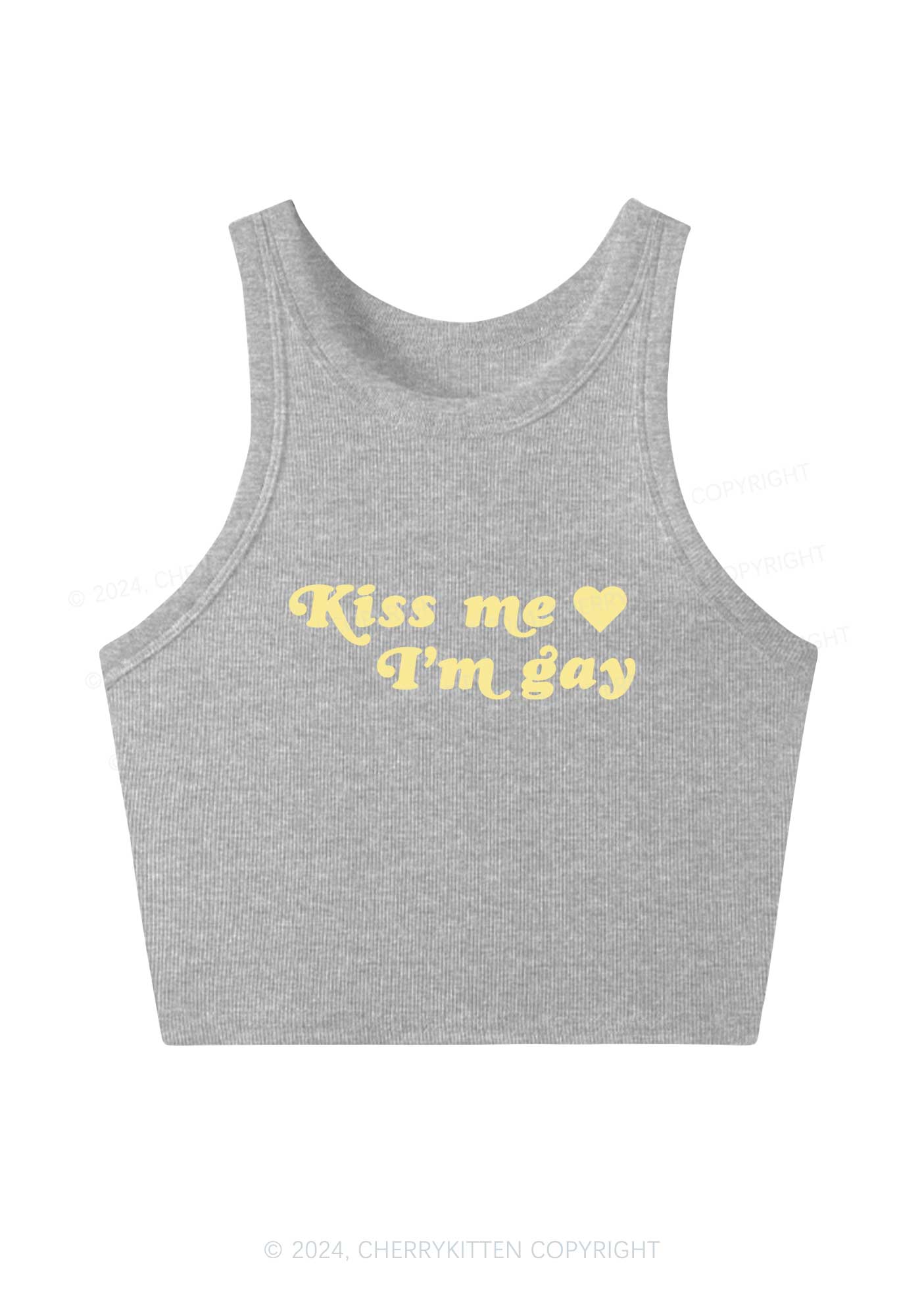 Kiss Me Im Gay Y2K Crop Tank Top Cherrykitten