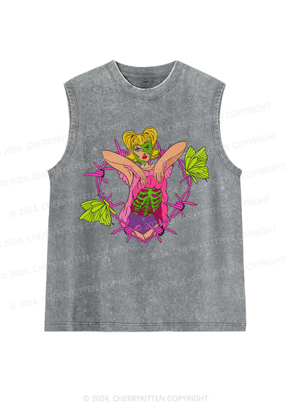 Halloween Green Skeleton Y2K Washed Tank Cherrykitten