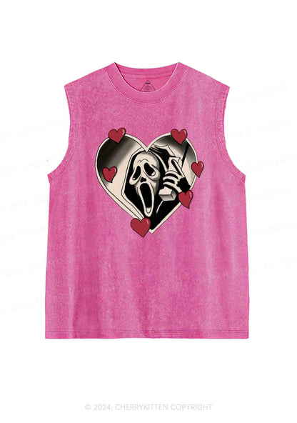 Halloween Heart Skull Face Y2K Washed Tank Cherrykitten