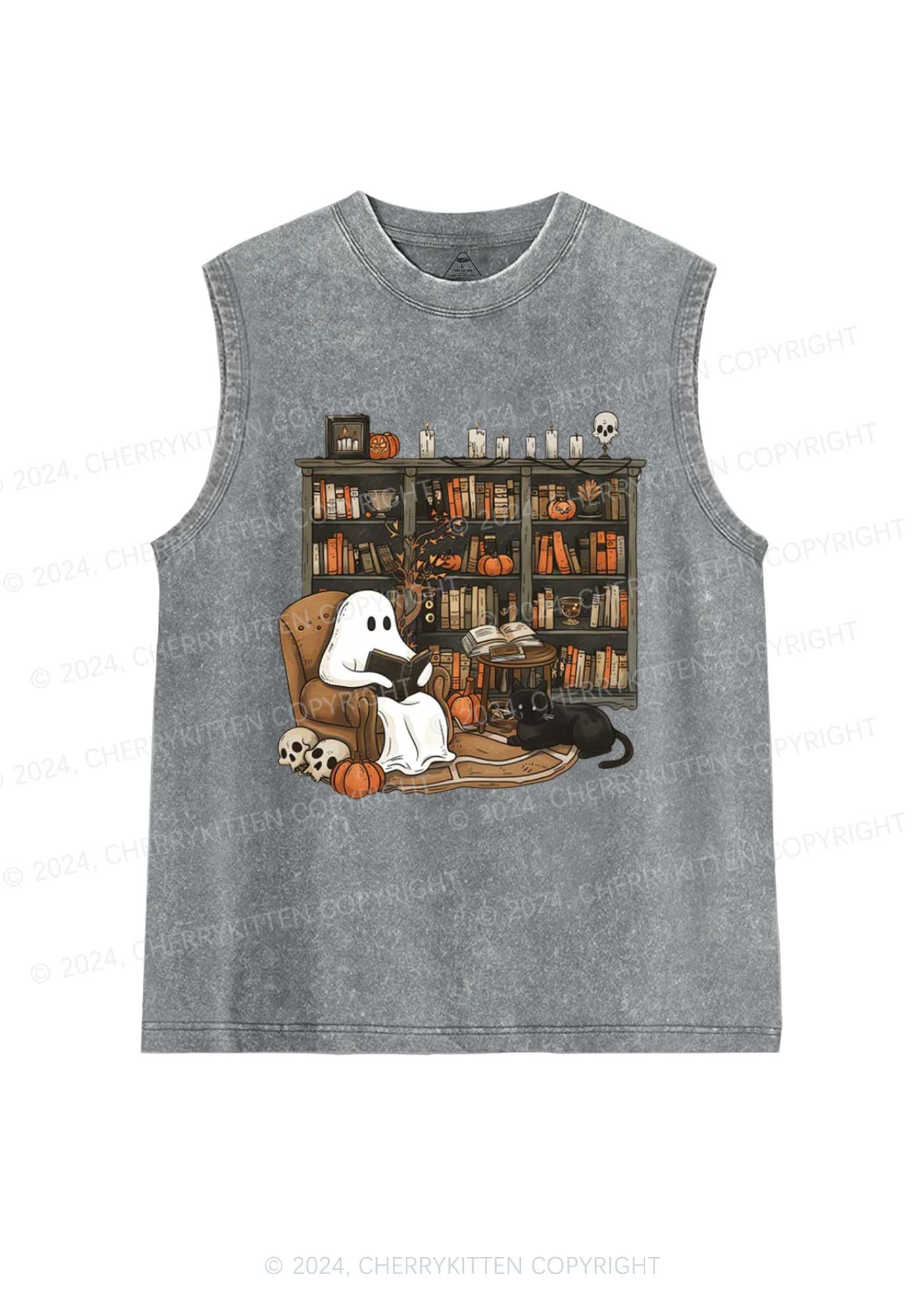 Halloween Ghost Reading Y2K Washed Tank Cherrykitten