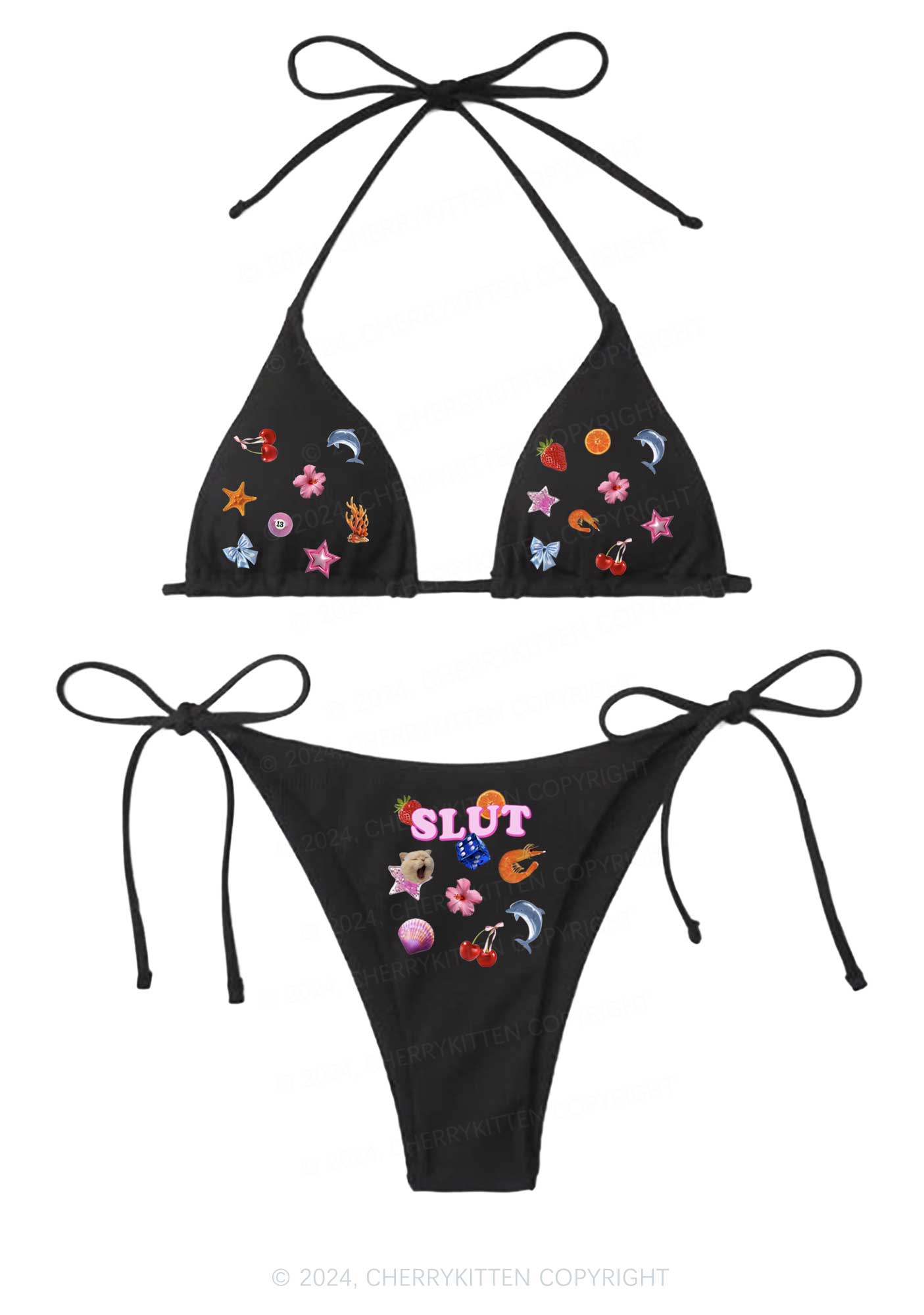 Collage Slxt Y2K Halter Triangle Bikini Set Cherrykitten