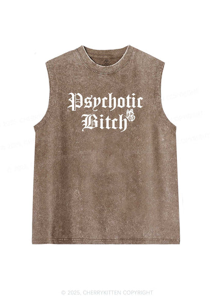 Psychotic Bxxch Y2K Washed Tank Cherrykitten