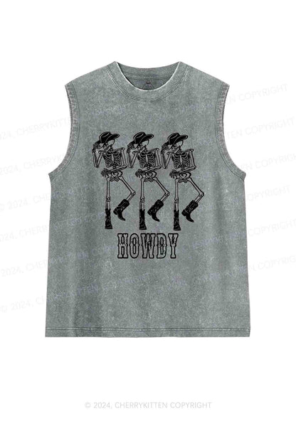 Halloween Howdy Dancing Skeletons Y2K Washed Tank Cherrykitten