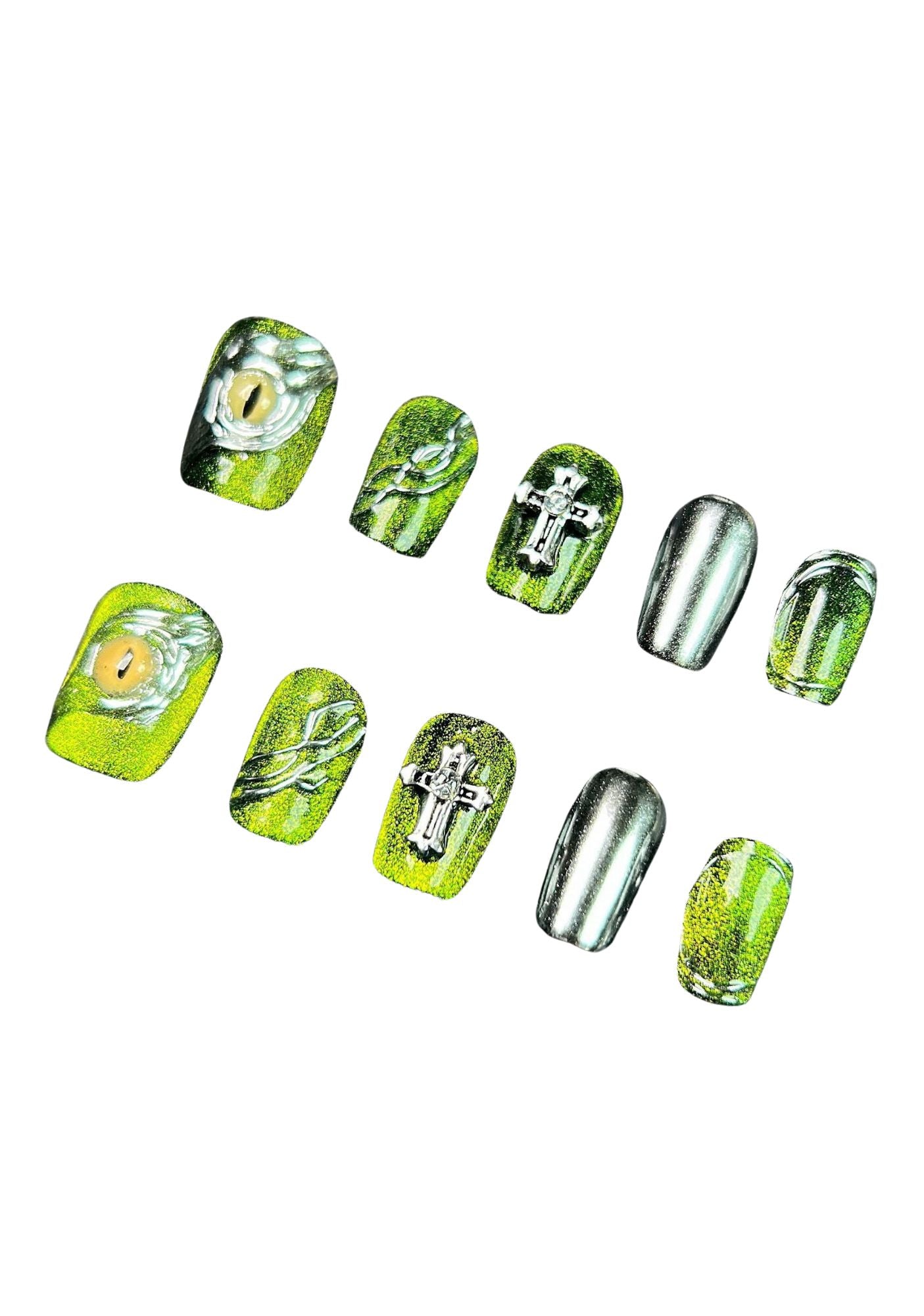 Halloween Green Eyes Y2K Press On Nails Cherrykitten