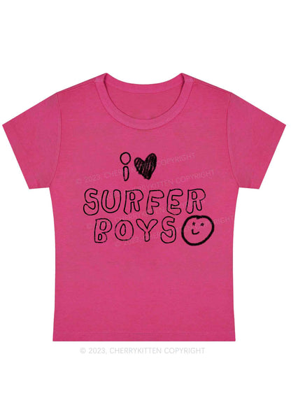 Curvy I Love Surfer Boys Y2K Baby Tee Cherrykitten