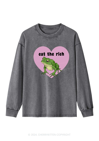 Eat The Rich Frog Y2K Washed Long Sleeves Cherrykitten