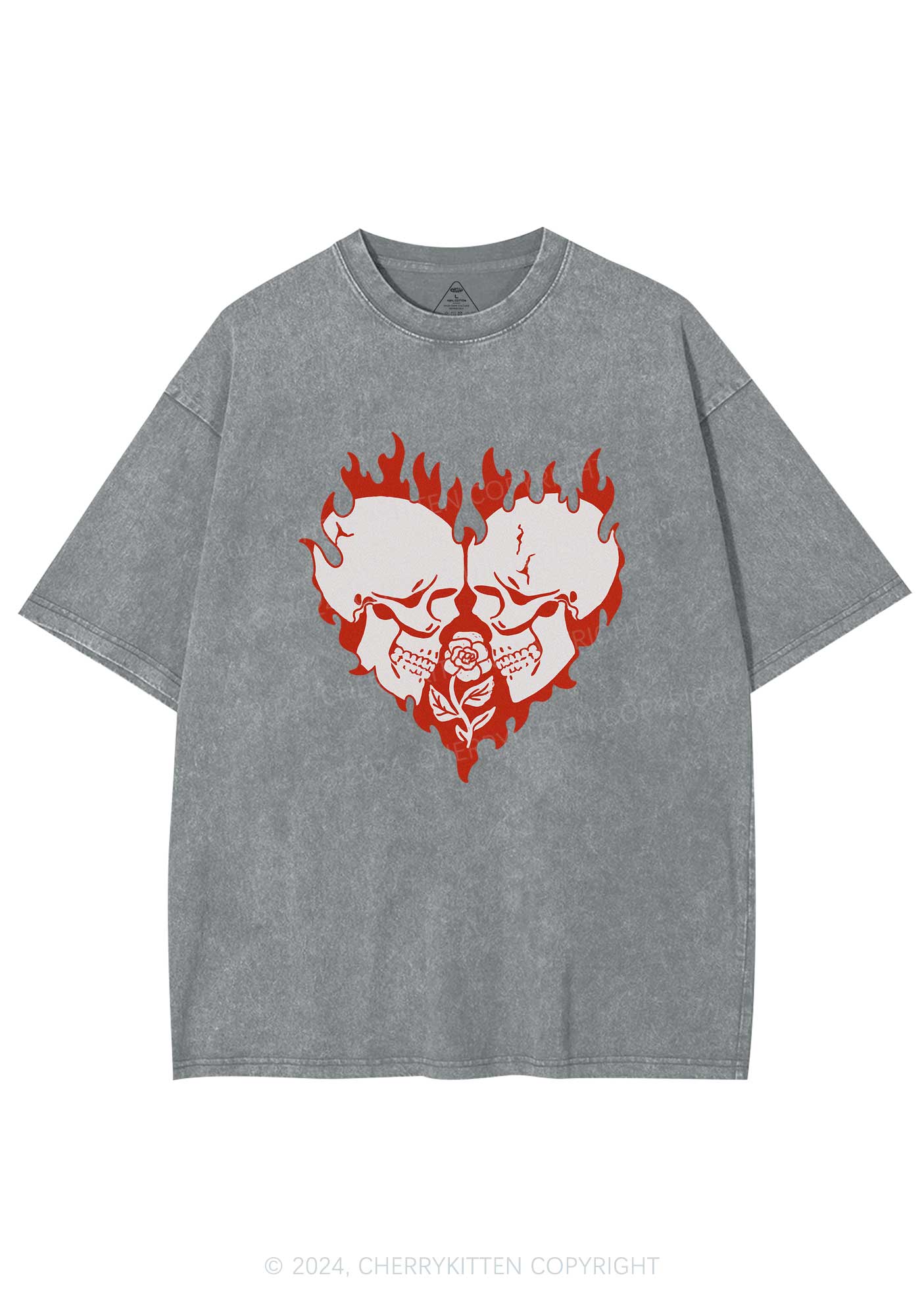 Heart Skull Y2K Valentine's Day Washed Tee Cherrykitten