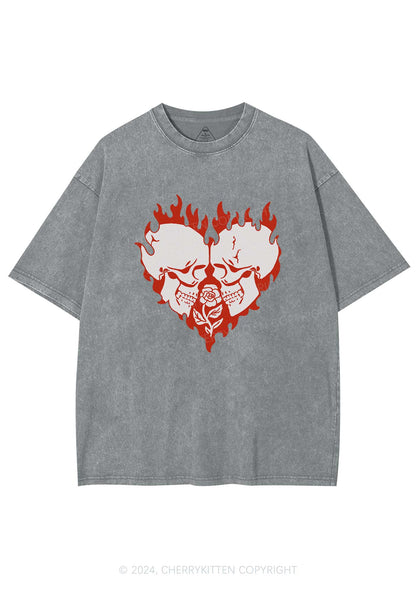 Heart Skull Y2K Valentine's Day Washed Tee Cherrykitten