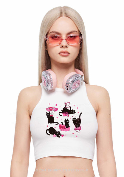 Black Kitten Y2K Valentine's Day Crop Tank Top Cherrykitten