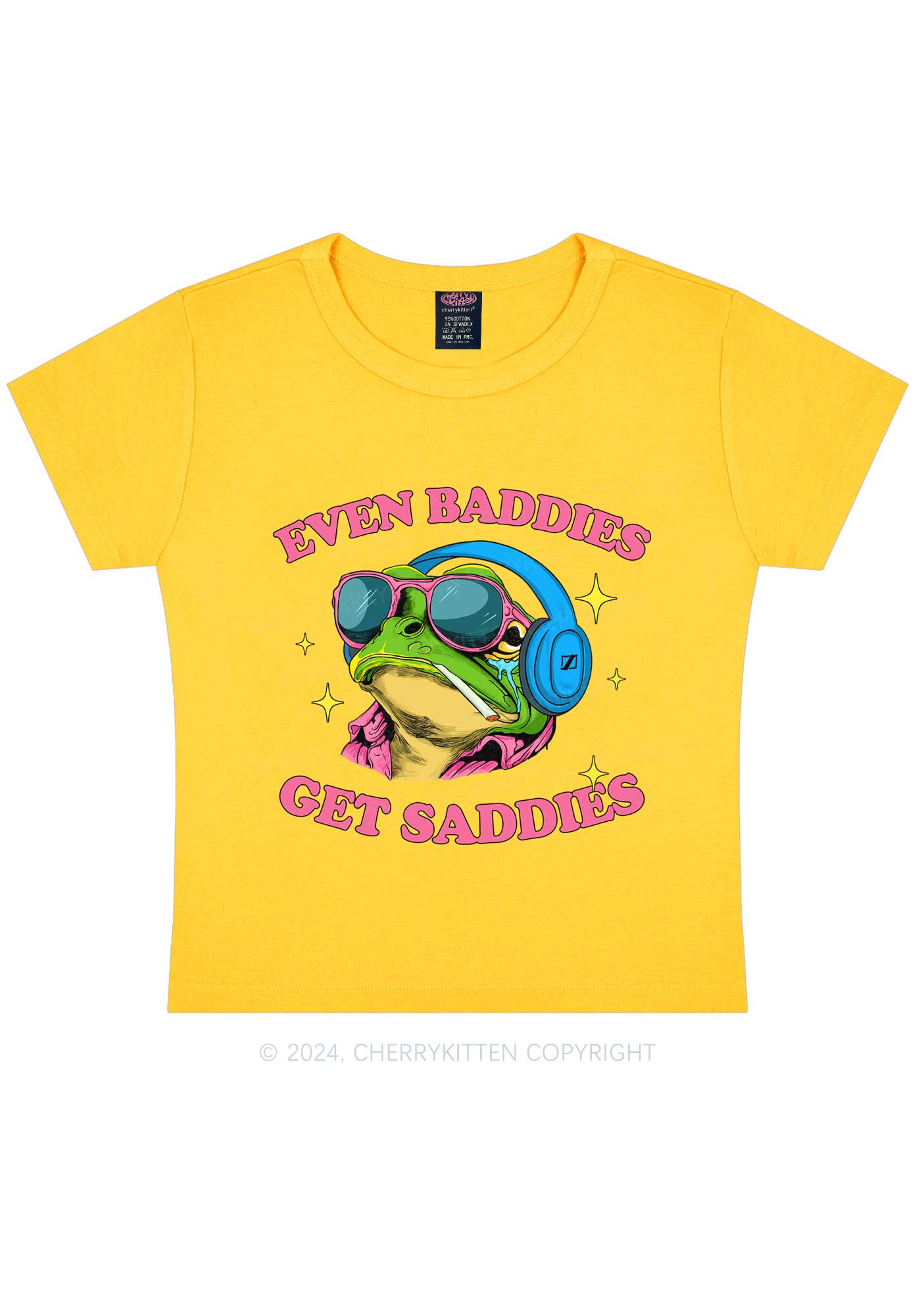 Baddies Frog Get Saddies Y2K Baby Tee Cherrykitten