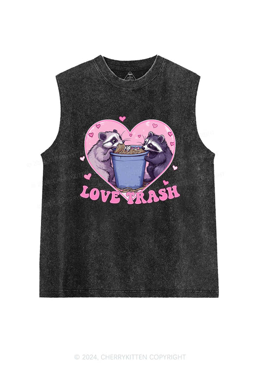 Love Trash Raccoon Y2K Valentine's Day Washed Tank Cherrykitten