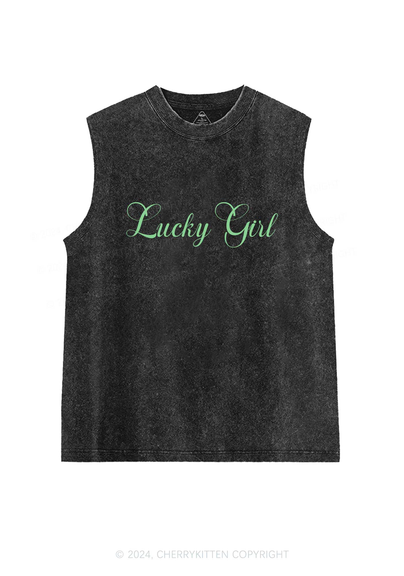 Lucky Girl St Patricks Y2K Washed Tank Cherrykitten