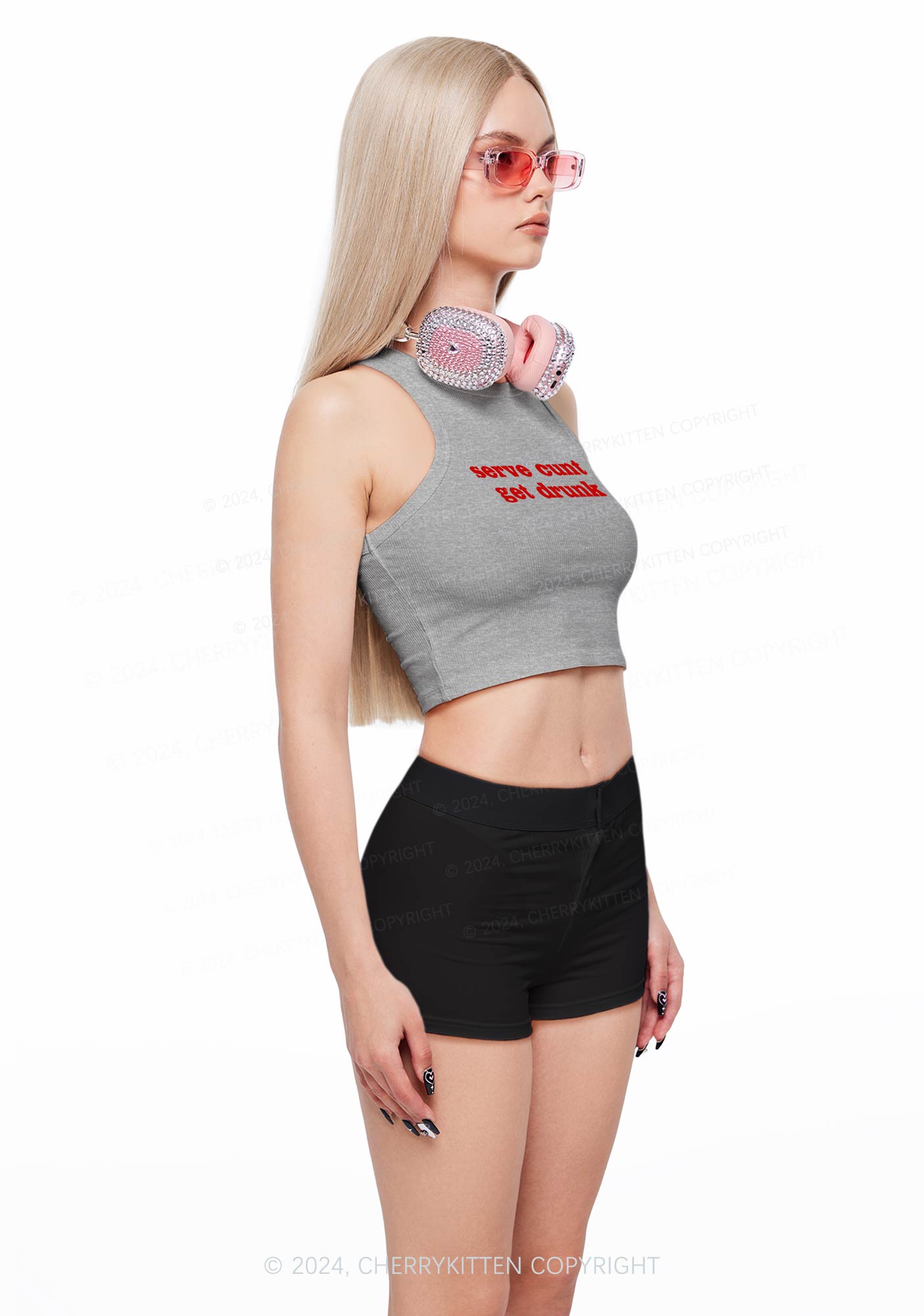 Serve Cxxt Get Drunk Y2K Crop Tank Top Cherrykitten