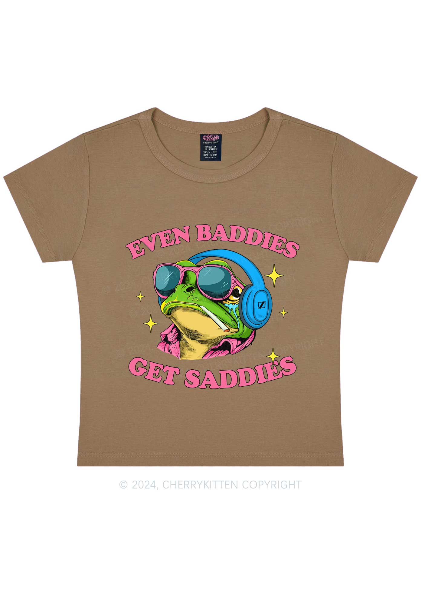 Baddies Frog Get Saddies Y2K Baby Tee Cherrykitten